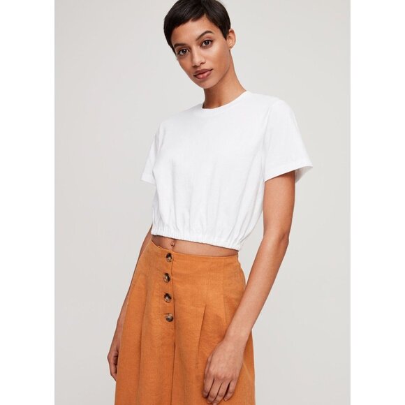 Aritzia WILFRED Piaf White Cotton Cropped Elastic Waist T-Shirt, Size XS - Picture 10 of 15